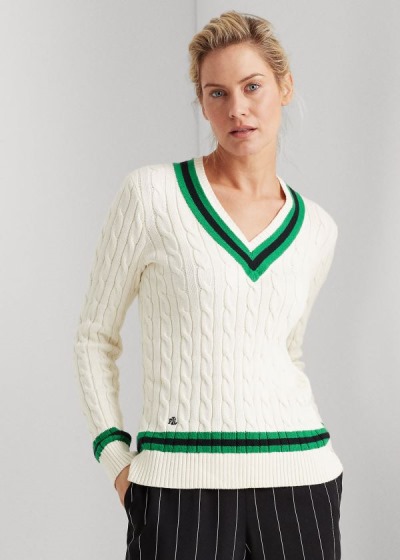 Sueter Ralph Lauren Mujer Creme / Verdes - Cotton Cricket - QPBNX8645